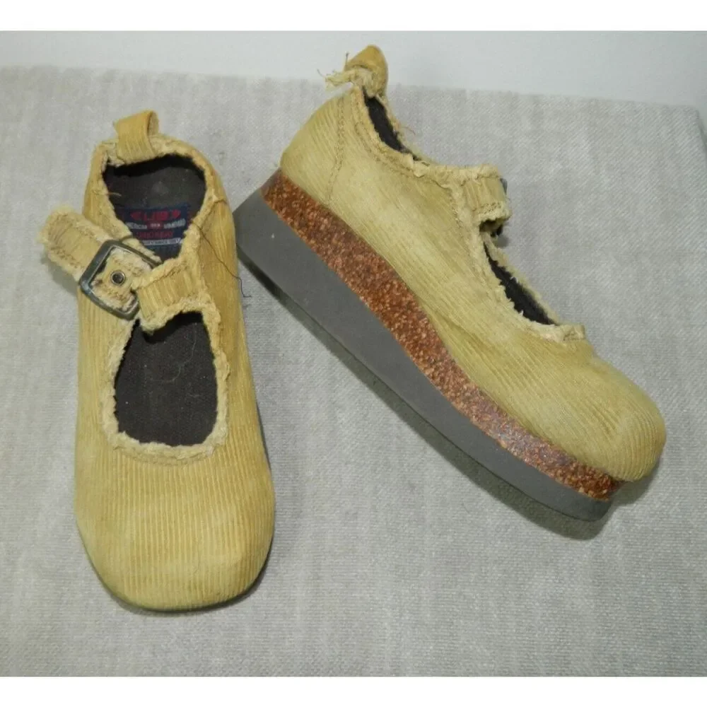 Unionbay Mary Jane Size 6.5 Beige Corduroy Cork Platform Vintage Y2K 2000s Geene